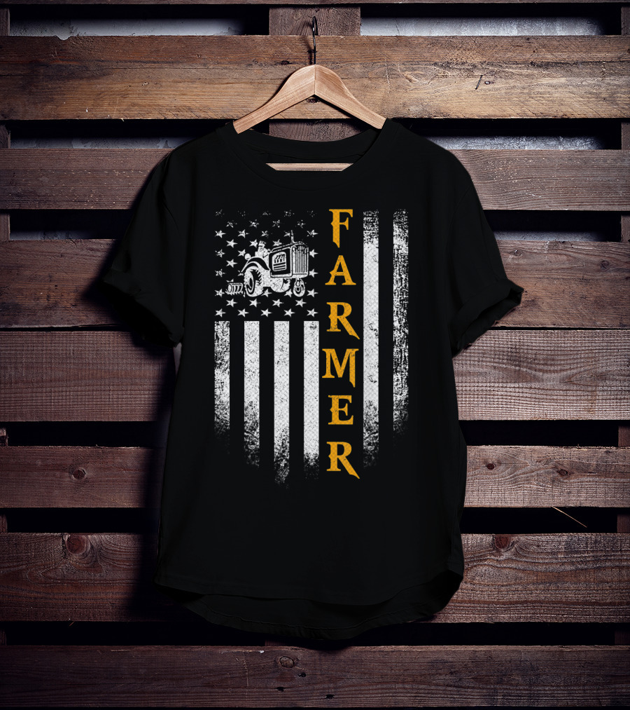 Farmer American Flag Vintage Tractor USA Farming T-Shirt