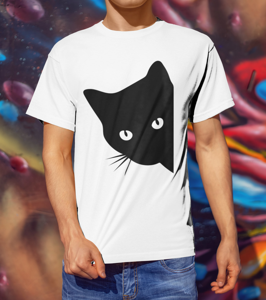 Cat Lover Ladies Spy Cat Hidden Peeking Cat T-Shirt