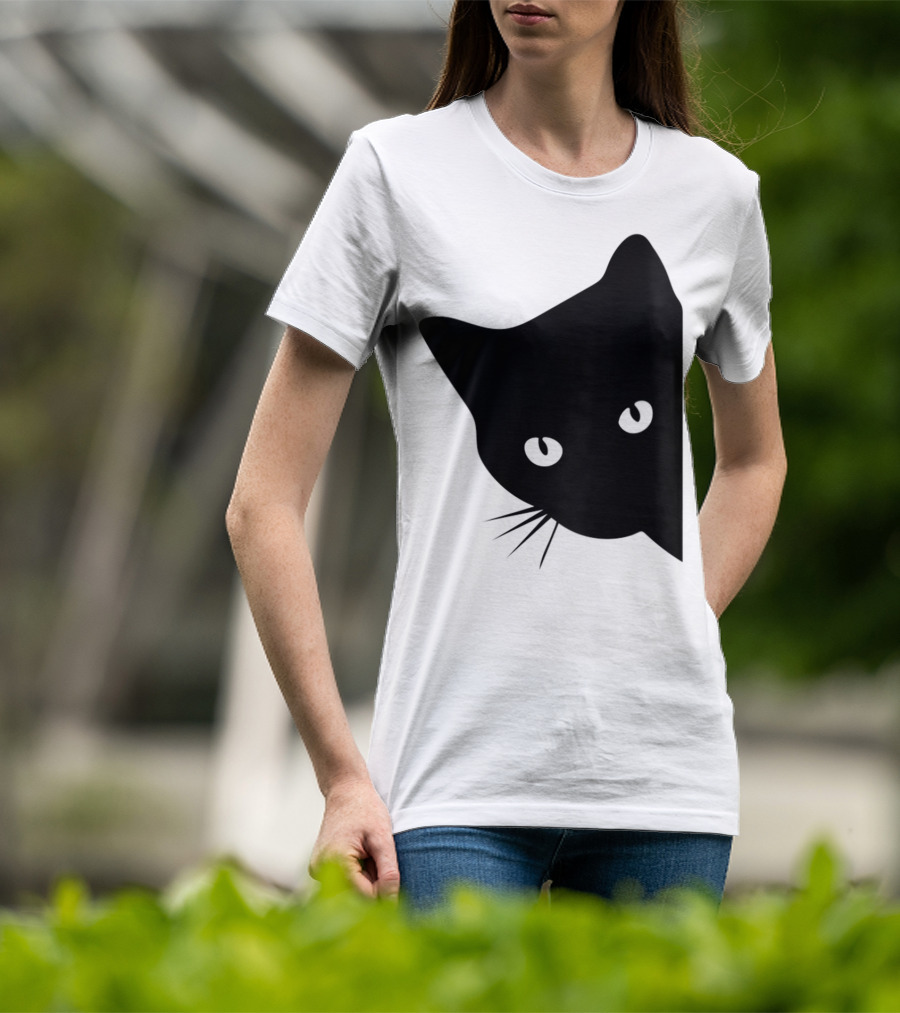 Cat Lover Ladies Spy Cat Hidden Peeking Cat T-Shirt