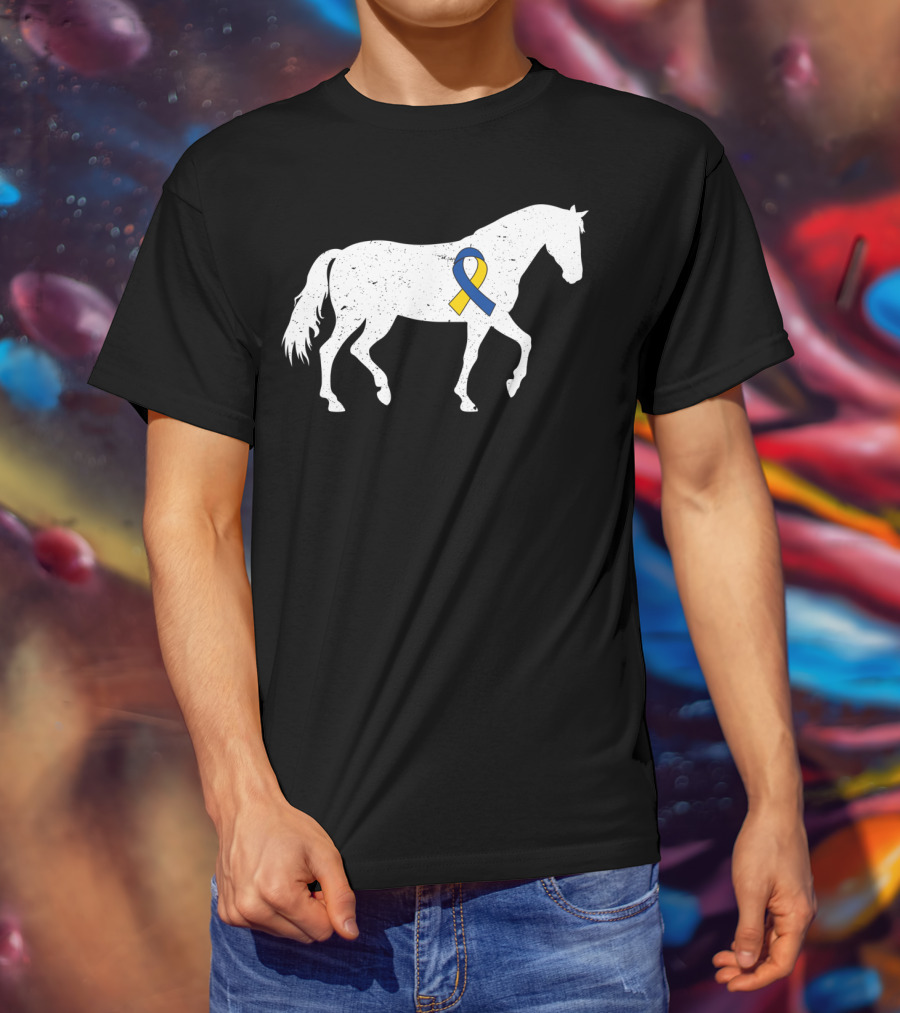 Horse Down Syndrome Awareness Blue Yellow T-Shirt