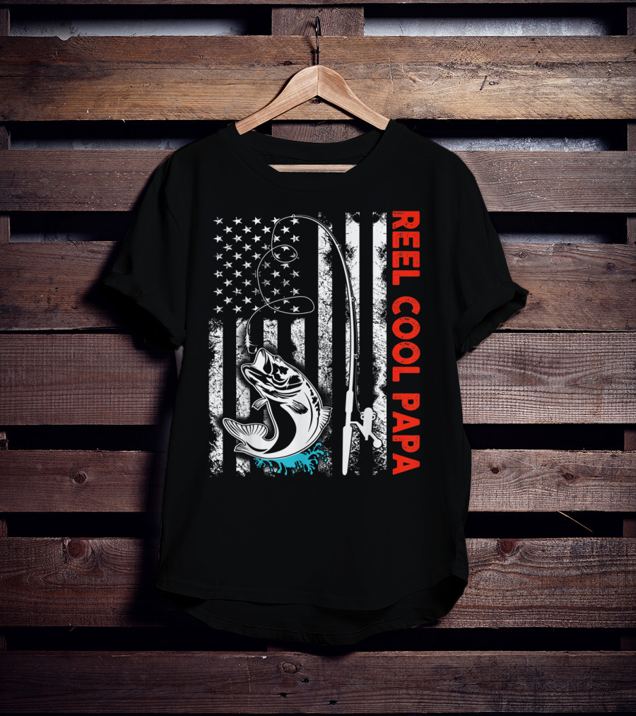 Reel Cool Papa American Flag Fishing Family Fun T-Shirt
