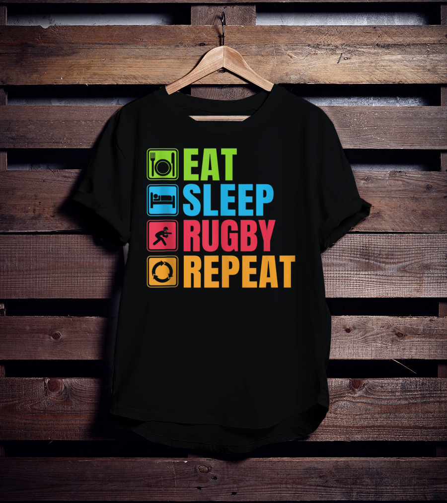 Eat Sleep Rugby Repeat Funny Rugby T-Shirt