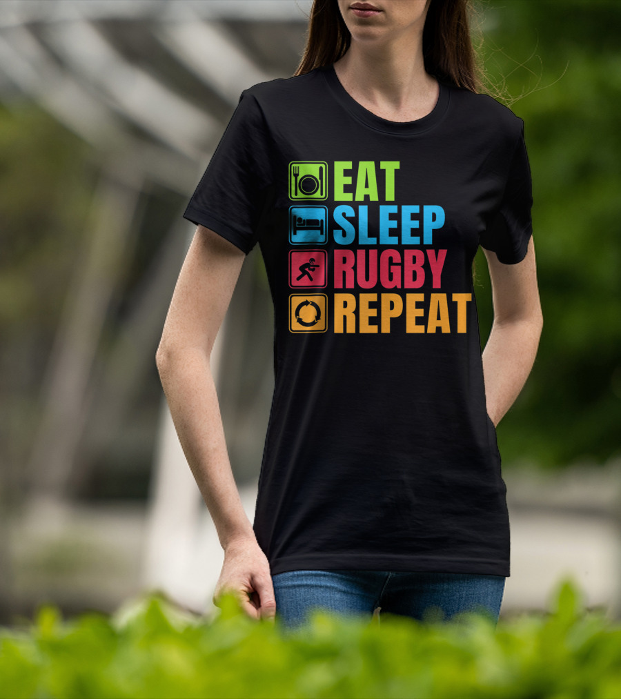 Eat Sleep Rugby Repeat Funny Rugby T-Shirt