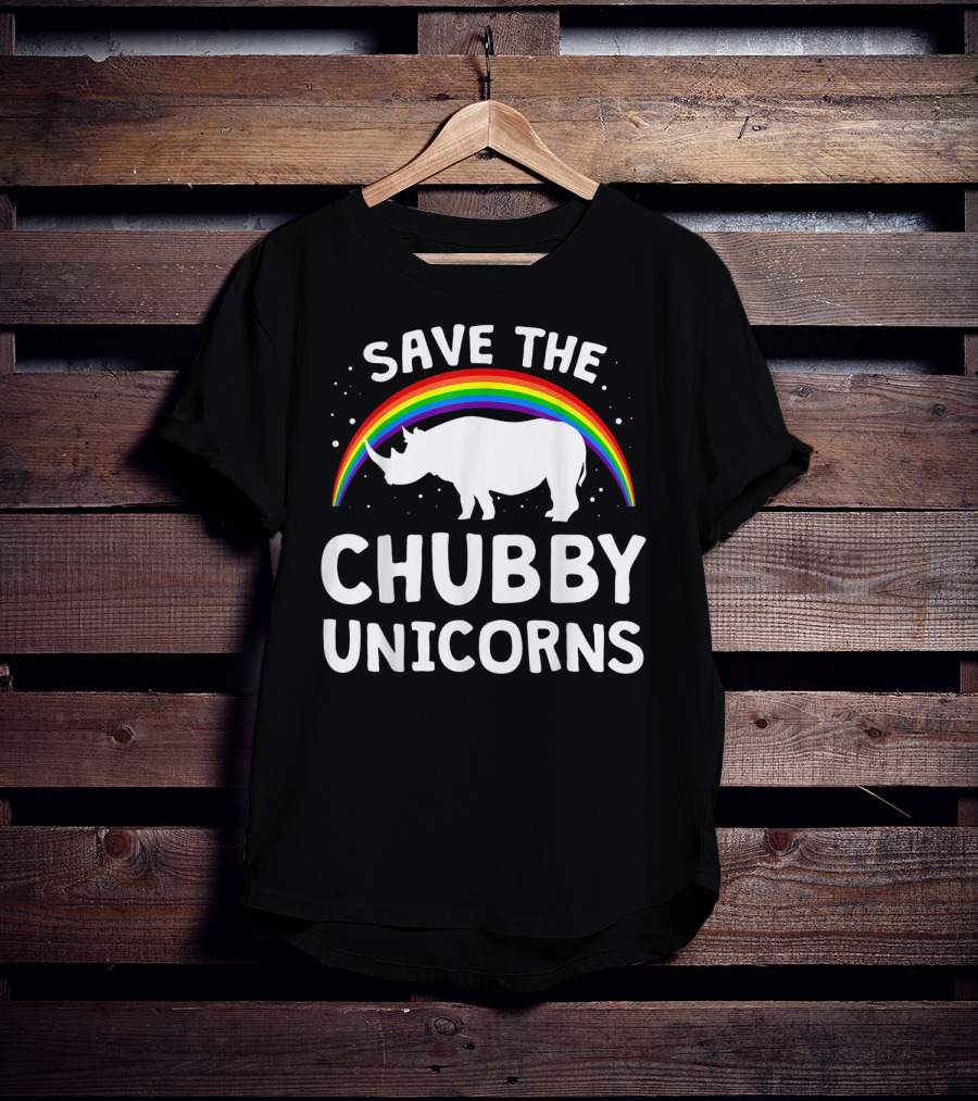 Save The Chubby Unicorns Rhino With Rainbow Love T-Shirt