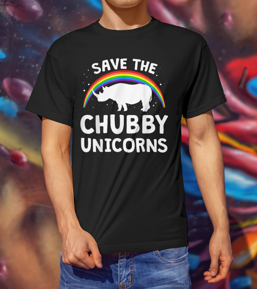 Save The Chubby Unicorns Rhino With Rainbow Love T-Shirt