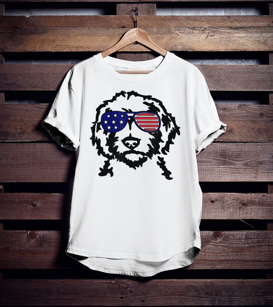 Golden Doodle Patriotic Sunglasses American Flag T-Shirt