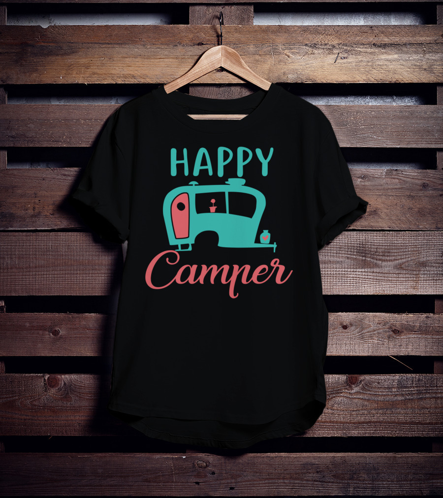 Happy Camper Retro Teal And Coral Vintage Camper T-Shirt