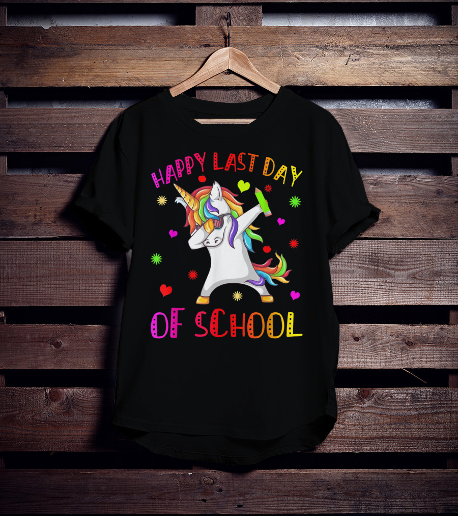 Happy Last Day Of School Unicorn Dabbing Teacher Stu T-Shirt