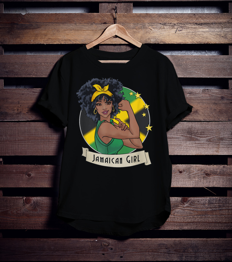 Jamaican Girl Afro Pride Jamaica Flag Fashion T-Shirt