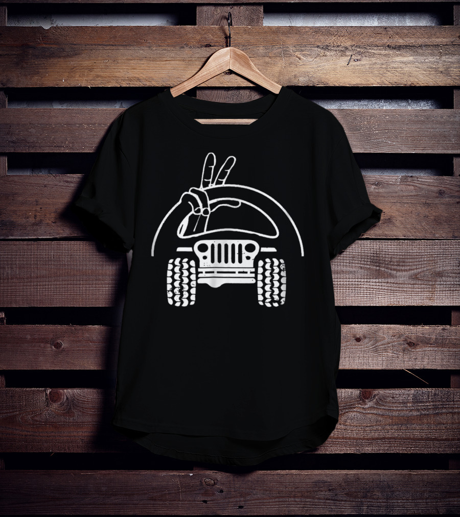 Jeep Wave Peace Fingers Sign Steering Wheel And Grille T-Shirt
