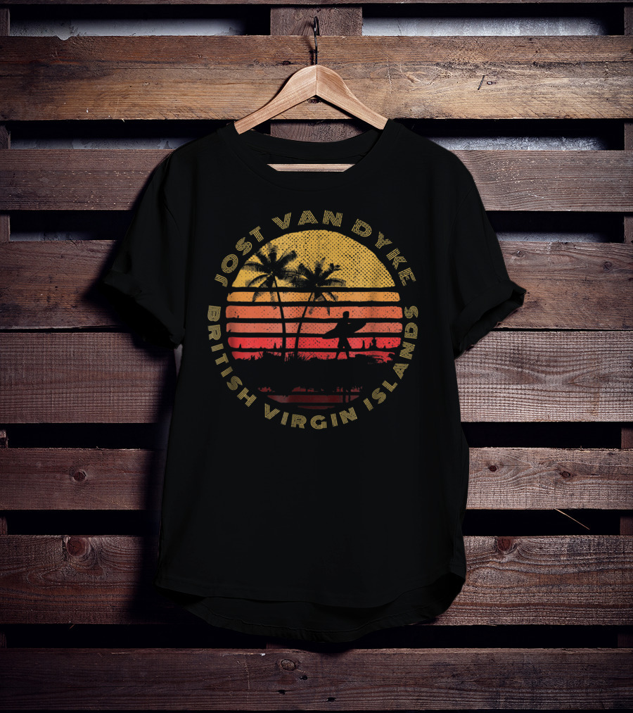 Jost Van Dyke British Virgin Islands Sunset Palm Trees Surfer T-Shirt