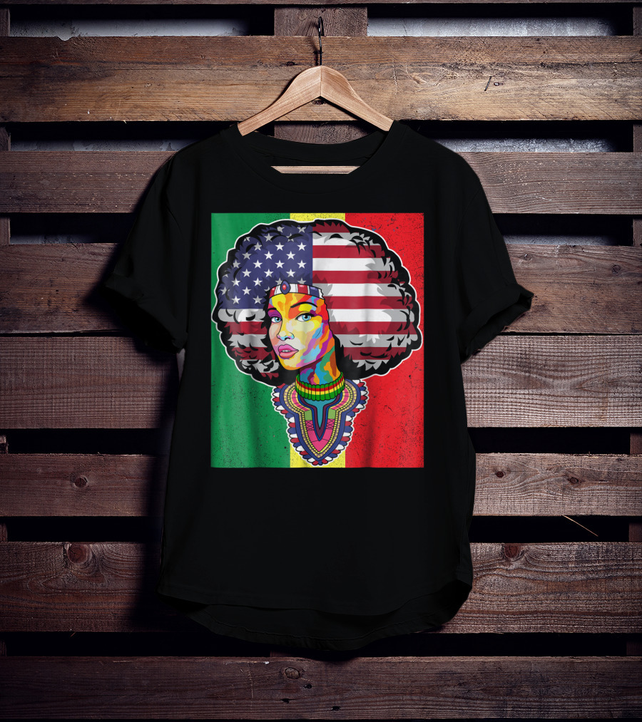 Juneteenth Dashiki American Flag Afro Woman African Colors T-Shirt
