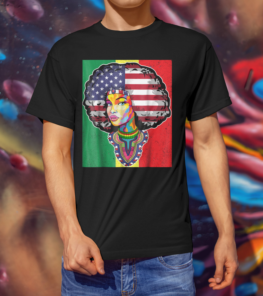 Juneteenth Dashiki American Flag Afro Woman African Colors T-Shirt