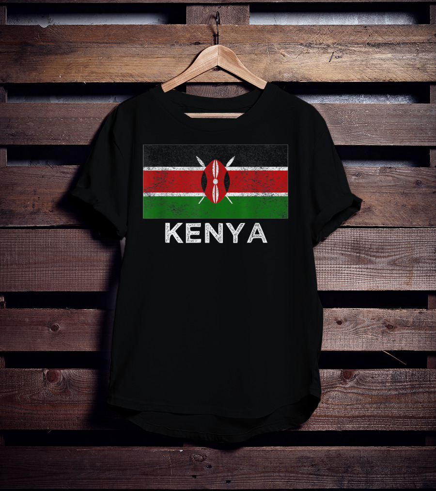 Kenya National Flag Textured Print With Emblem T-Shirt