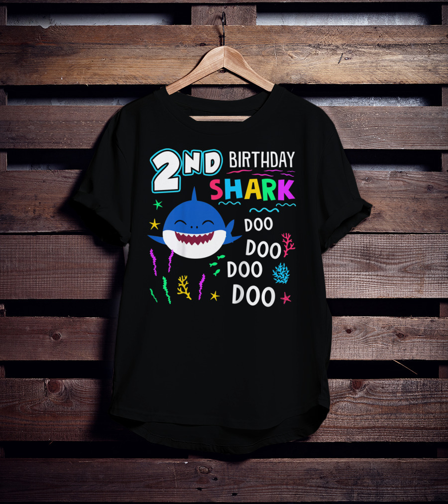2nd Birthday Shark Doo Doo Doo Kids Happy 2 Years Old T-Shirt