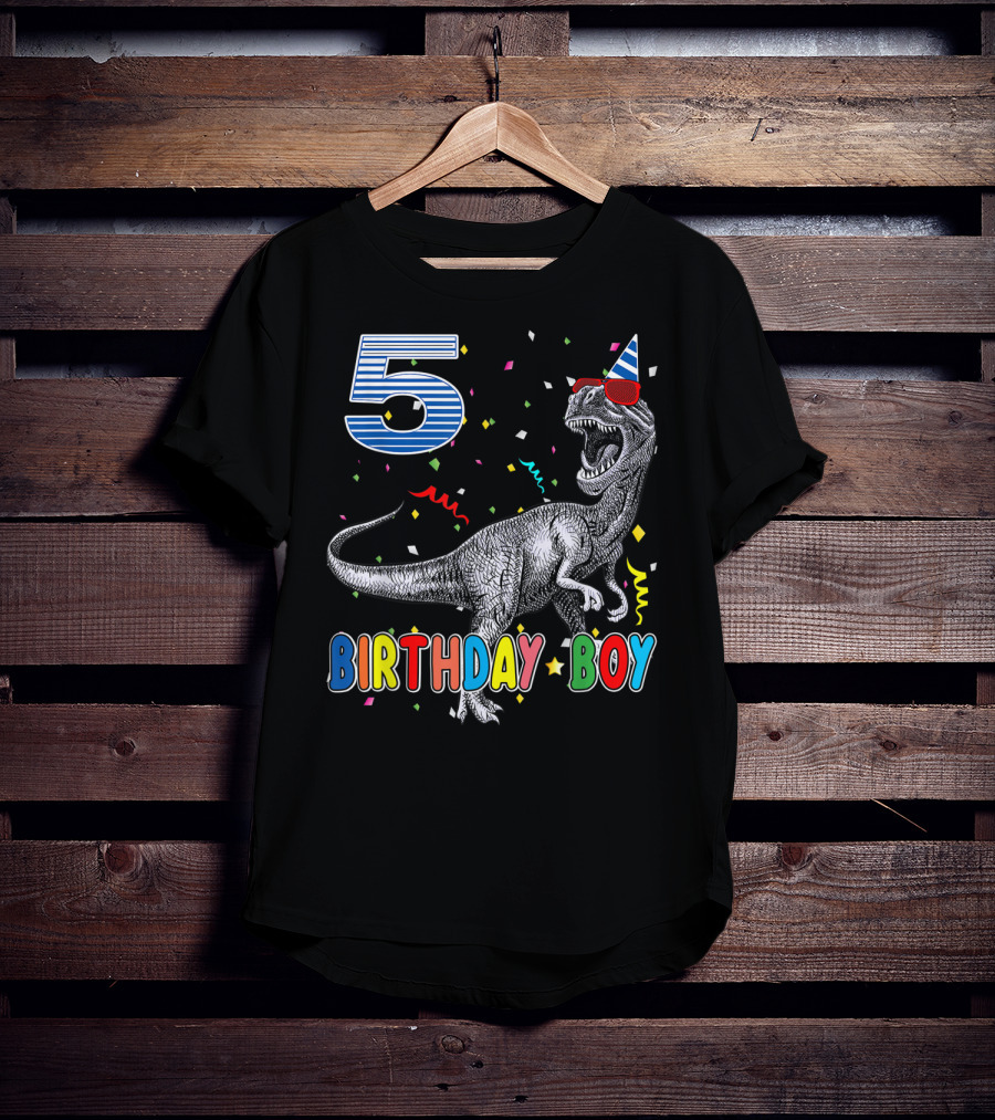 5 Birthday Boy Dinosaur Party Hat T-Shirt