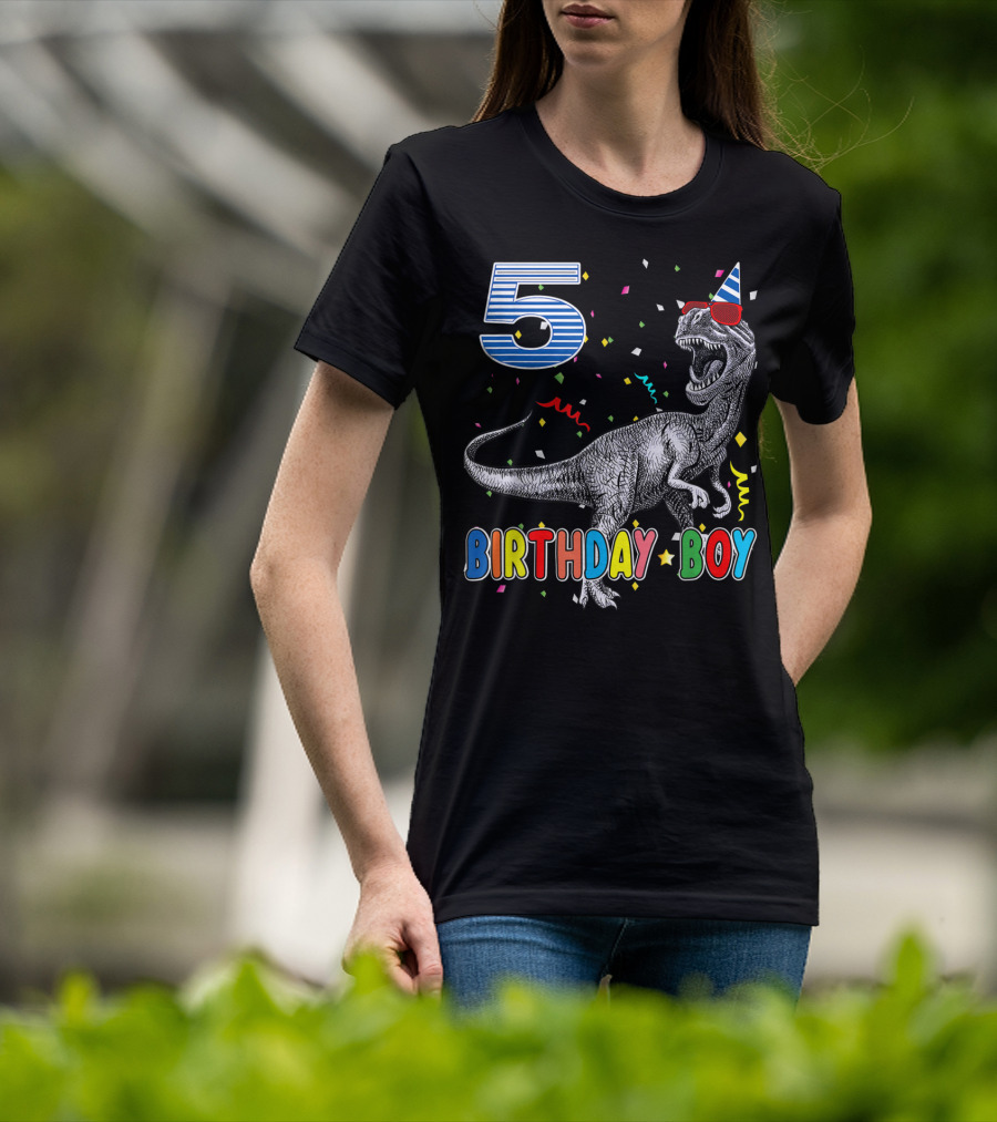 5 Birthday Boy Dinosaur Party Hat T-Shirt