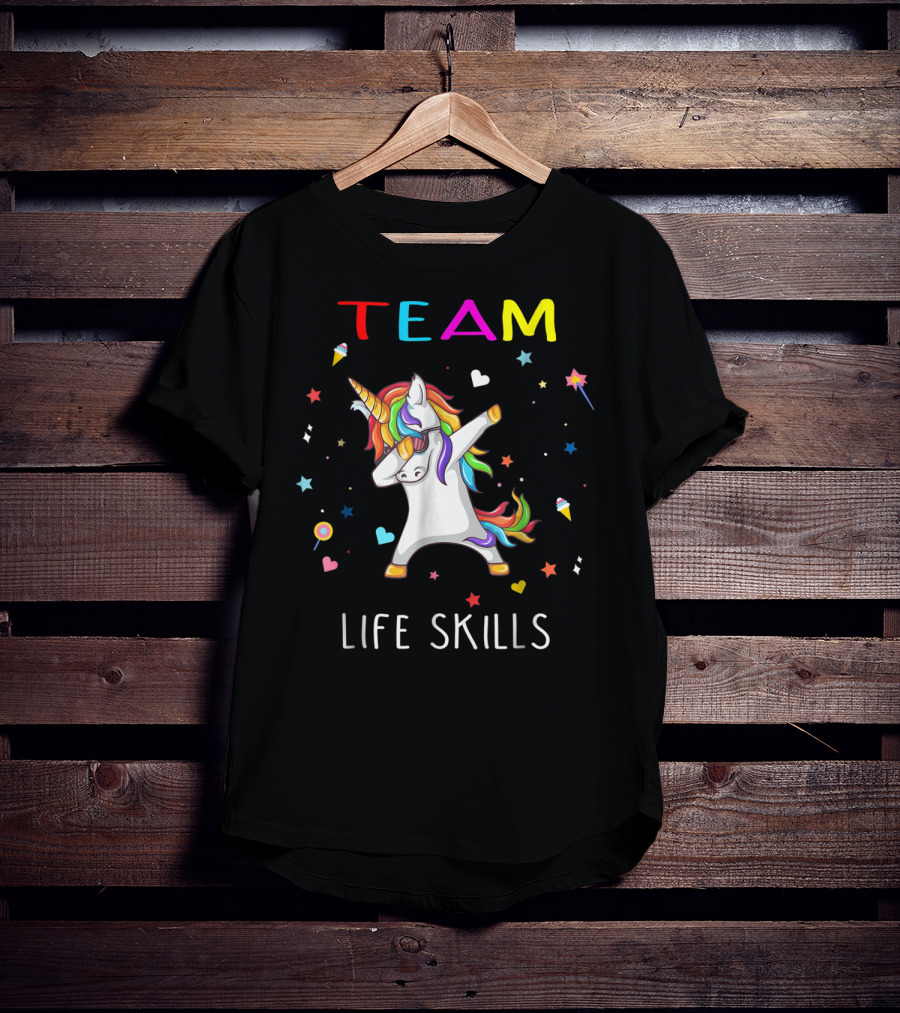 TEAM LIFE SKILLS Unicorn Dabbing Stars And Hearts T-Shirt