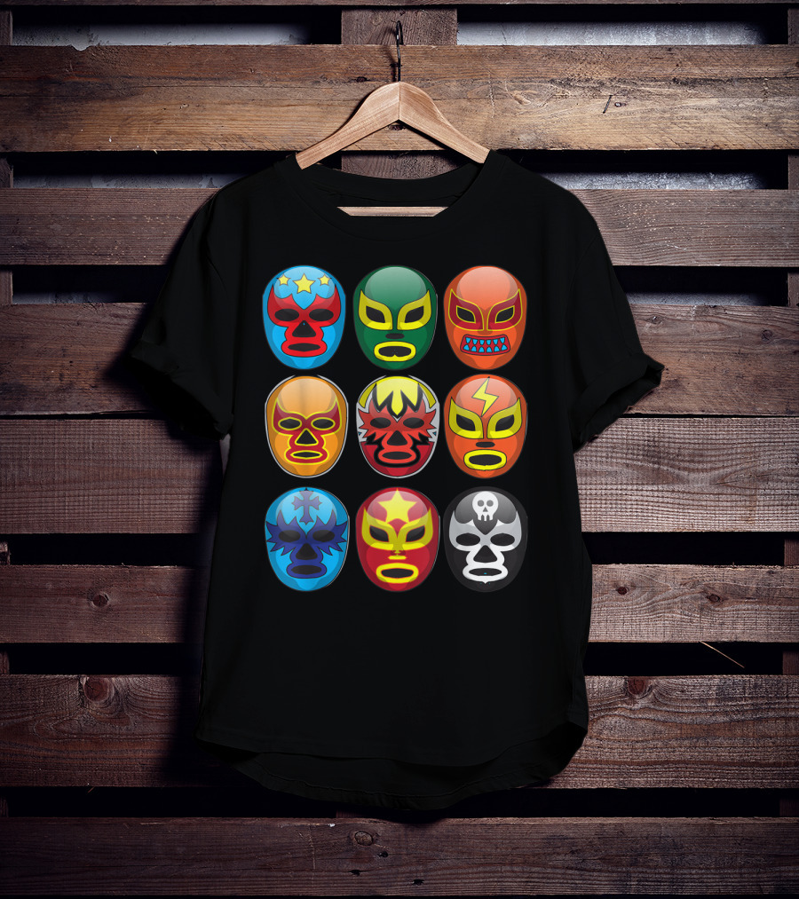 Lucha Libre Wrestler Masks Colorful Collection Cute Free Fighting T-Shirt