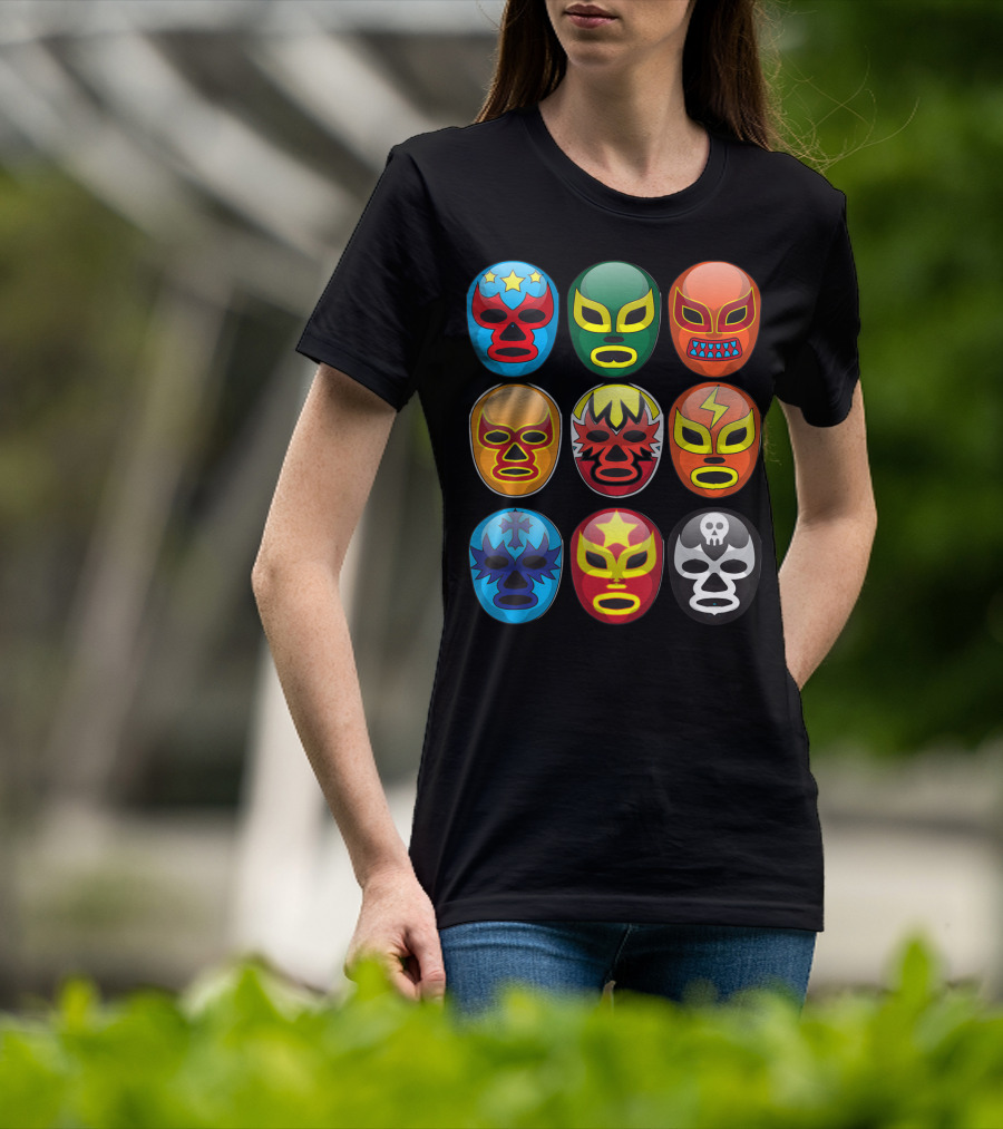 Lucha Libre Wrestler Masks Colorful Collection Cute Free Fighting T-Shirt