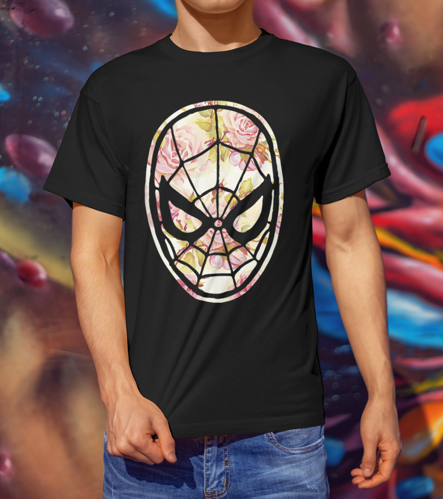 Marvel Spider Man Mask Floral Fill Floral T-Shirt