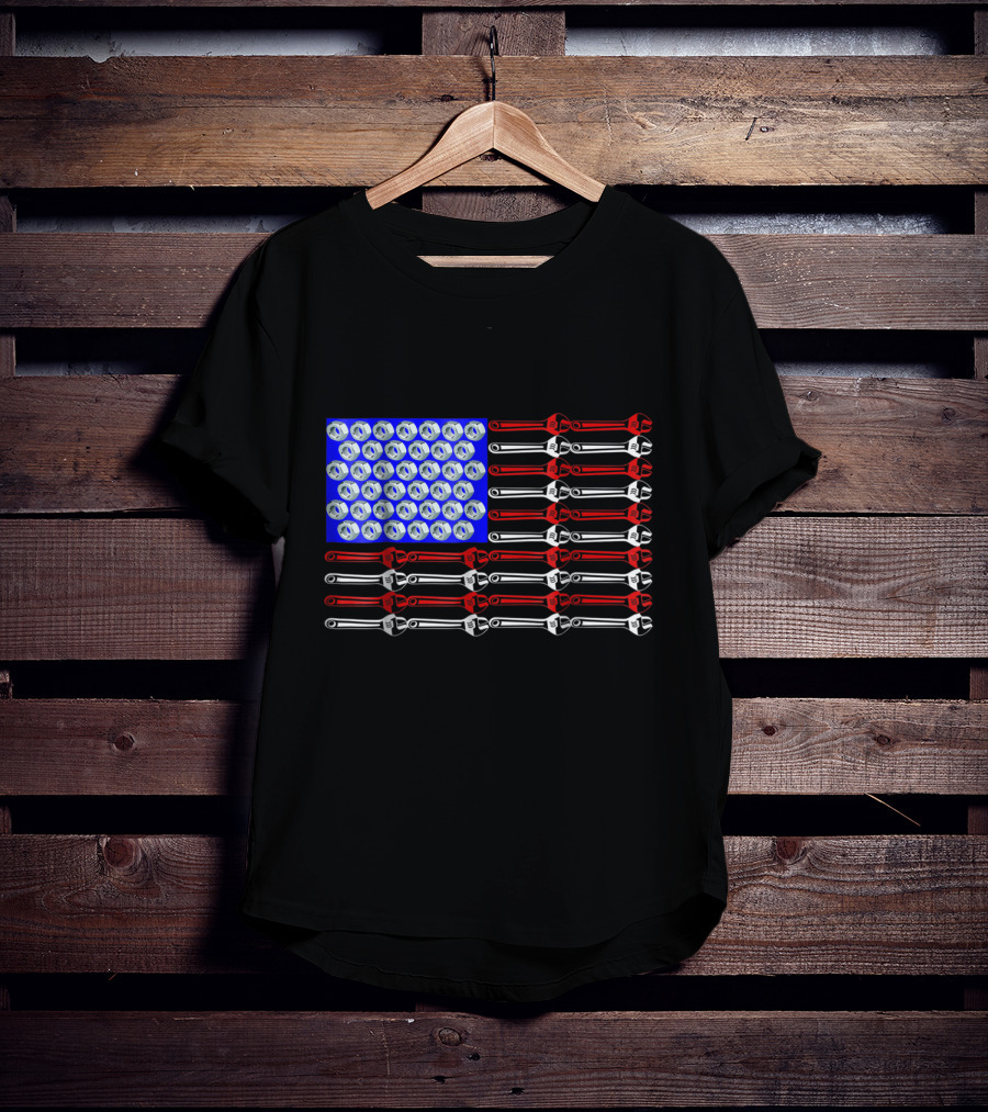 Mechanic Proud American Patriotic USA Flag With Wrenches And Nuts T-Shirt