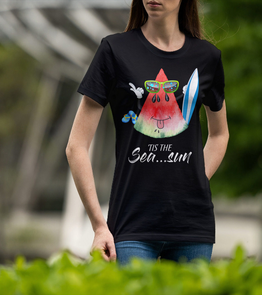 Tis The Sea Sun Melon Christmas Tree Summer Fun T-Shirt