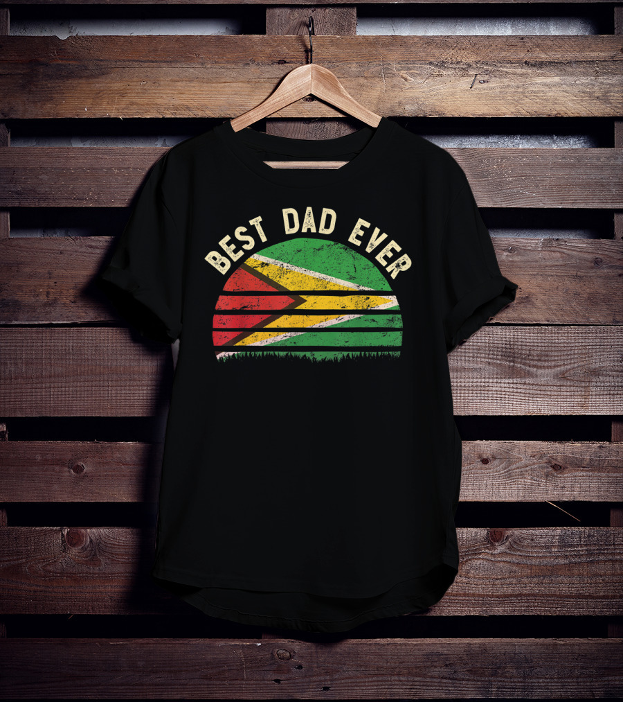 Best Dad Ever Guyana Vintage Flag Round T-Shirt