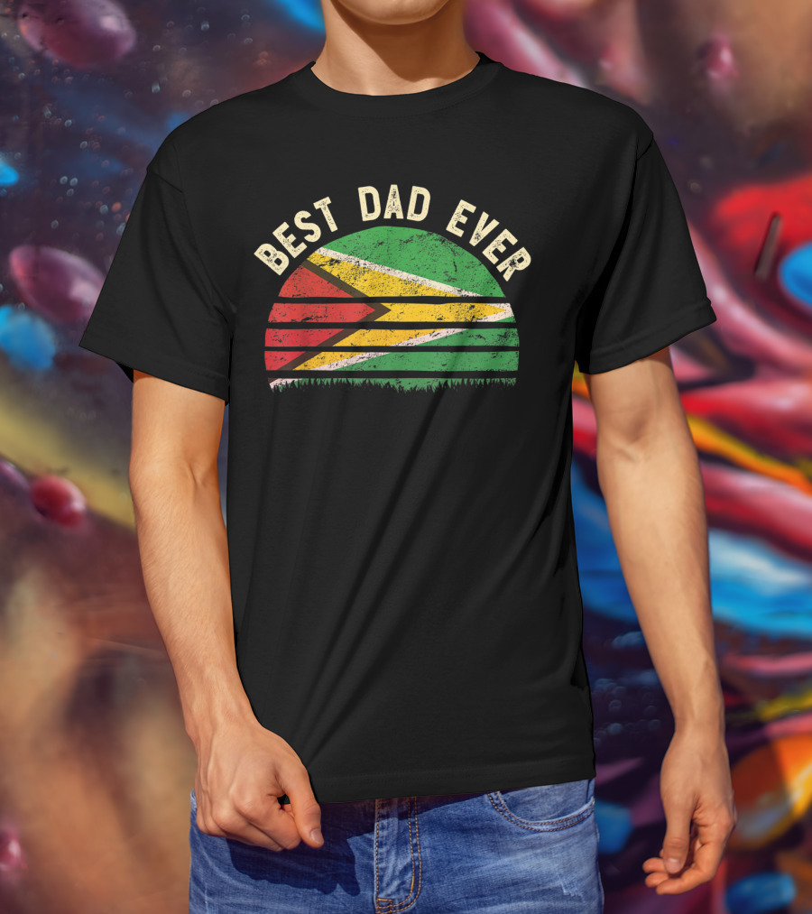 Best Dad Ever Guyana Vintage Flag Round T-Shirt