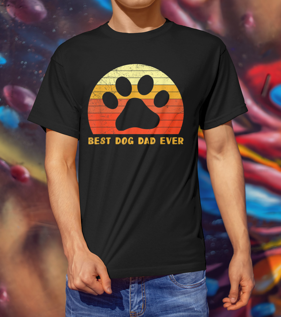 Best Dog Dad Ever Father's Day Retro Paw Prints T-Shirt