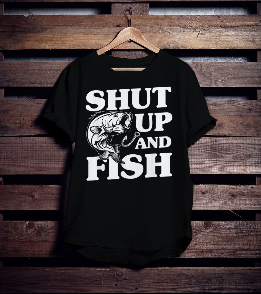 Shut Up And Fish Mens Angler Fisherman Ocean Fishy T-Shirt