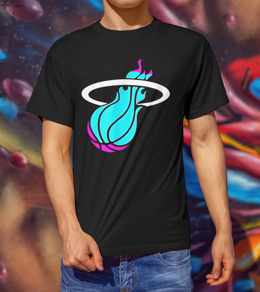 Miami Vices Heat Basketball Neon Flame T-Shirt
