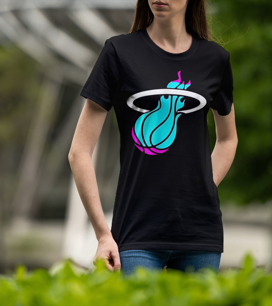 Miami Vices Heat Basketball Neon Flame T-Shirt