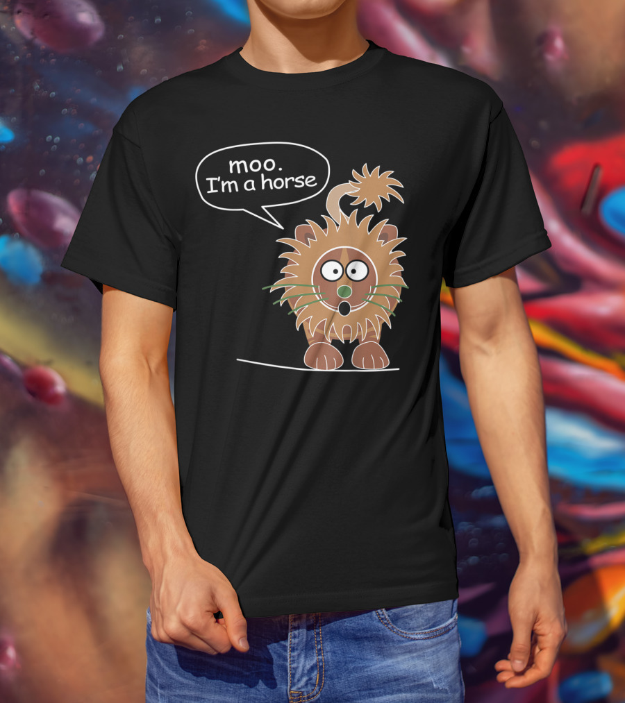 Moo I'm A Horse Cute Lion Illustration Sticker T-Shirt