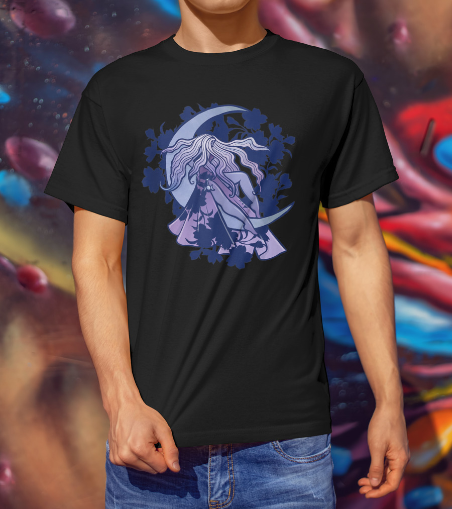 Moon Child Goddess Pagan Crescent Moon Floral T-Shirt