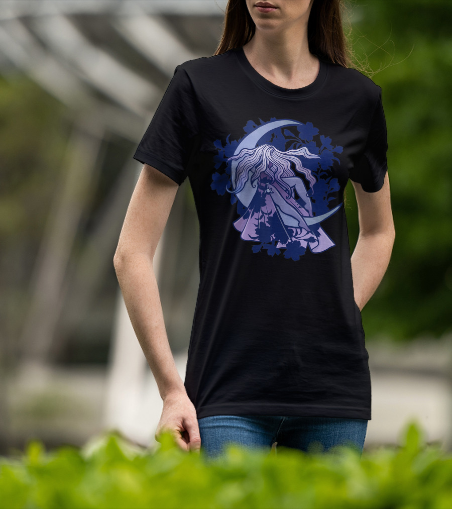Moon Child Goddess Pagan Crescent Moon Floral T-Shirt