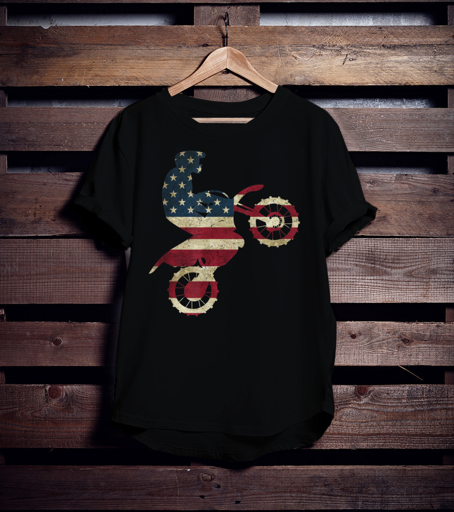 Motocross Dirt Bike American Flag Brap Stars And Stripes Rider T-Shirt