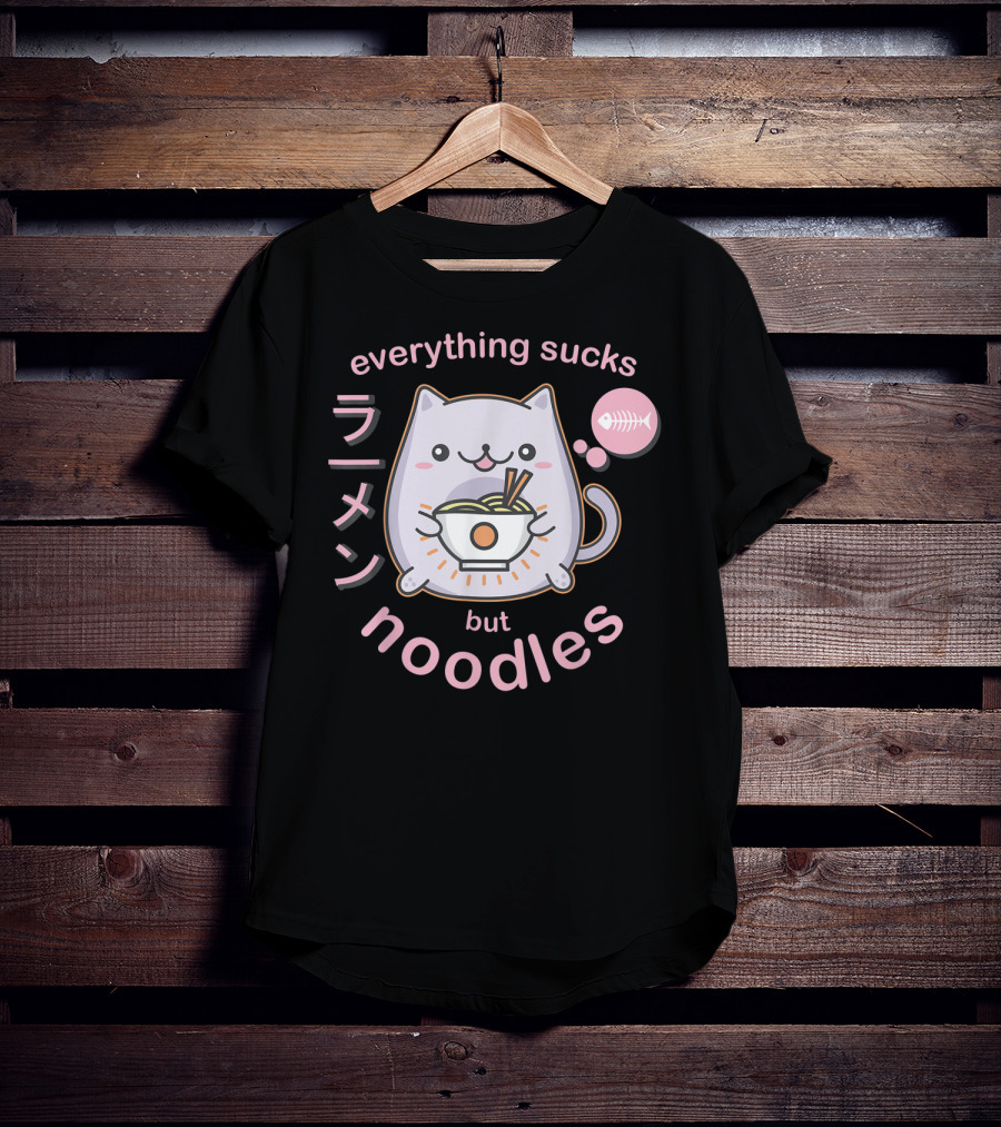 Everything Sucks But Noodles Pastel Goth Ramen Cat Anime Kawaii T-Shirt