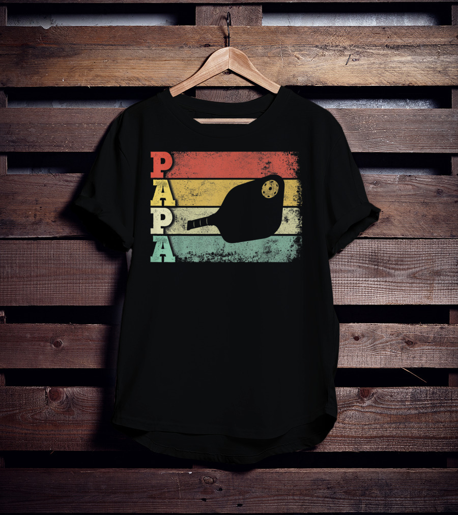 Papa Pickleball Paddle Retro Vintage Dad T-Shirt