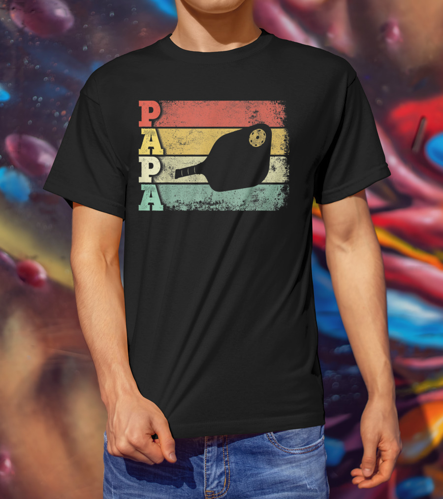 Papa Pickleball Paddle Retro Vintage Dad T-Shirt