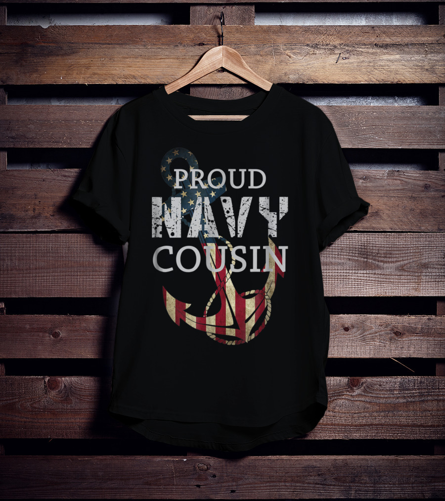 Proud Navy Cousin American Flag Anchor T-Shirt