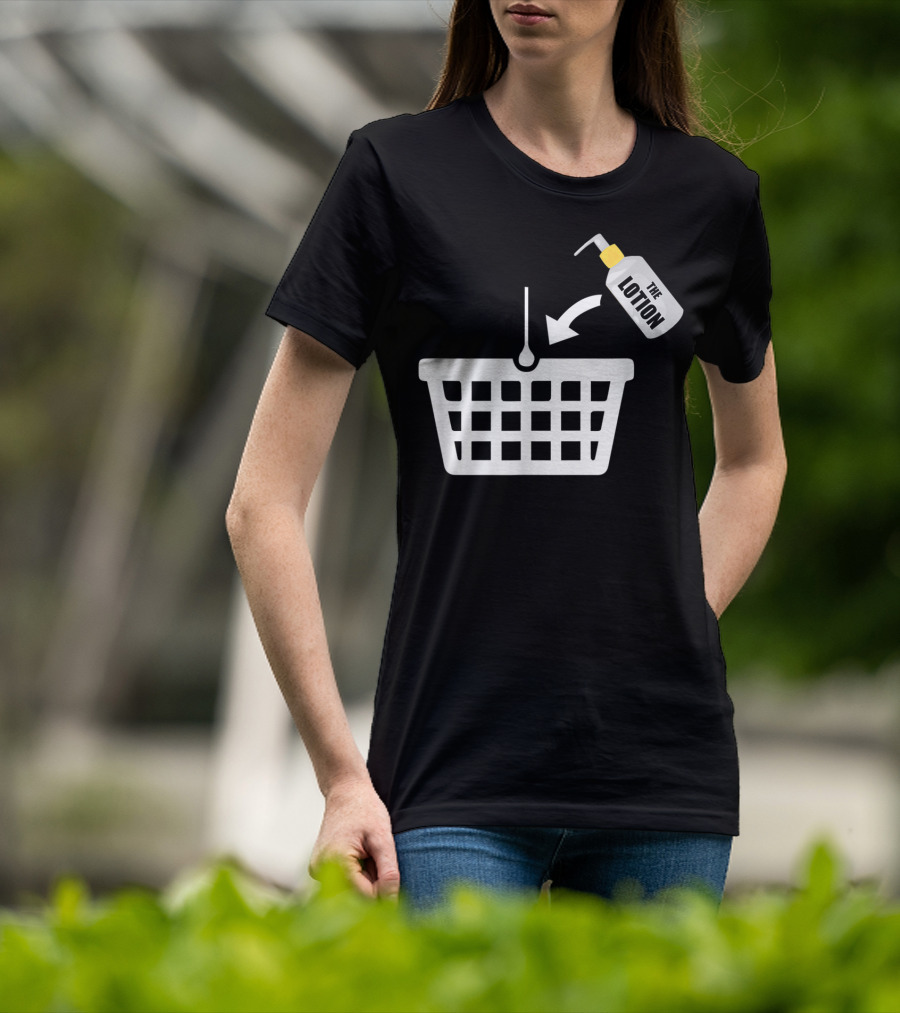 Put The Lotion In The Basket Icon With Pump Bottle And Arrow T-Shirt
