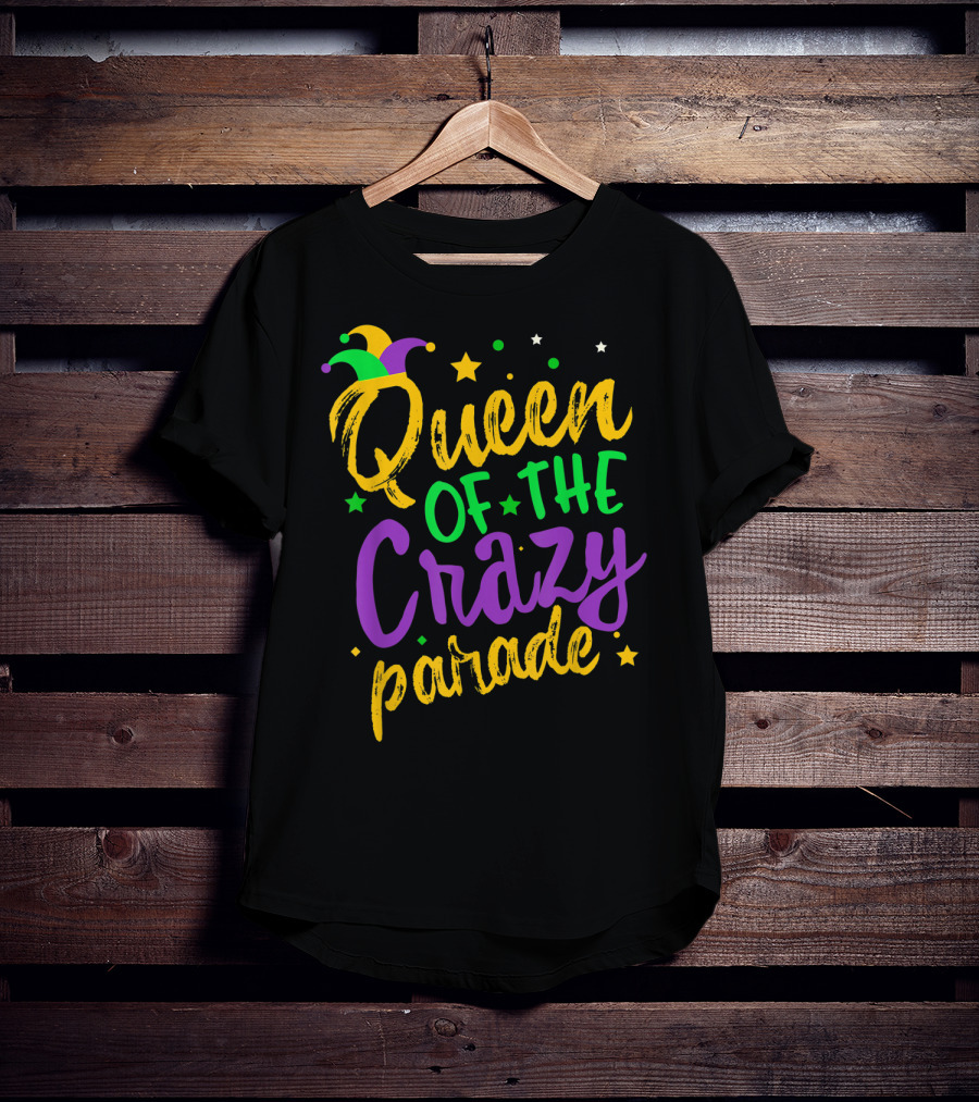 Queen Of The Crazy Parade Mardi Gras New Orleans Jester Hat Stars T-Shirt