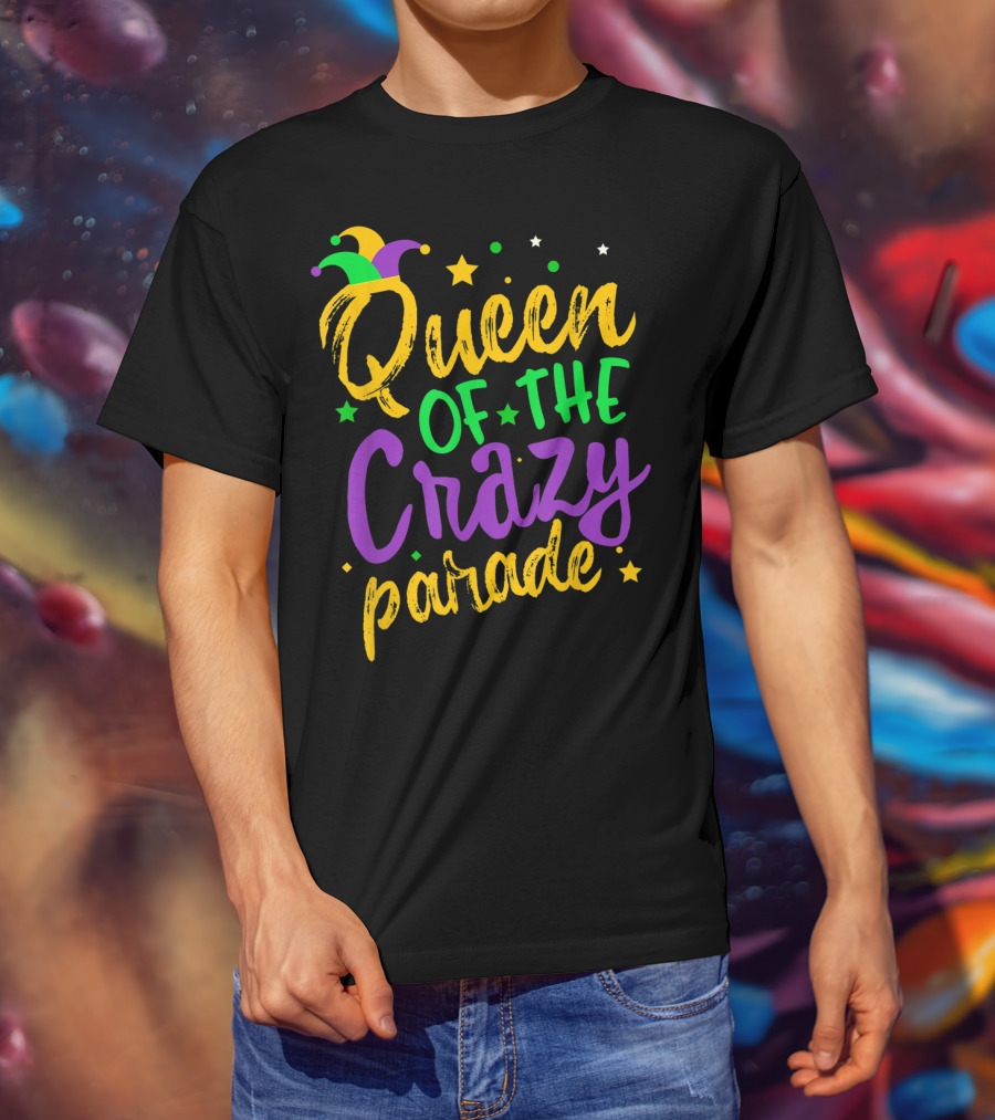 Queen Of The Crazy Parade Mardi Gras New Orleans Jester Hat Stars T-Shirt