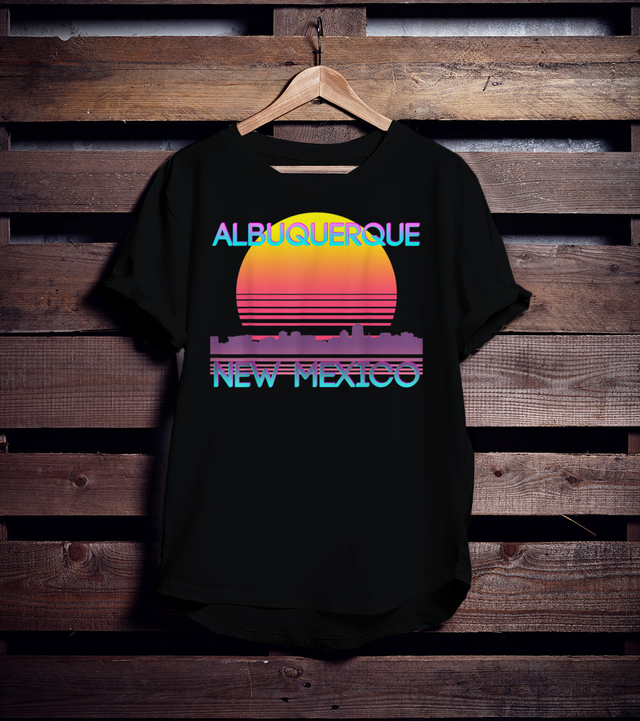 Albuquerque New Mexico Retro Vaporwave Skyline Sunset T-Shirt