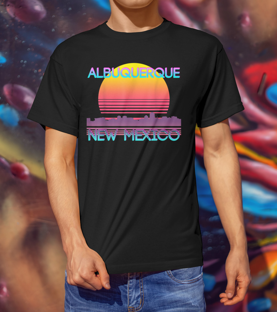 Albuquerque New Mexico Retro Vaporwave Skyline Sunset T-Shirt