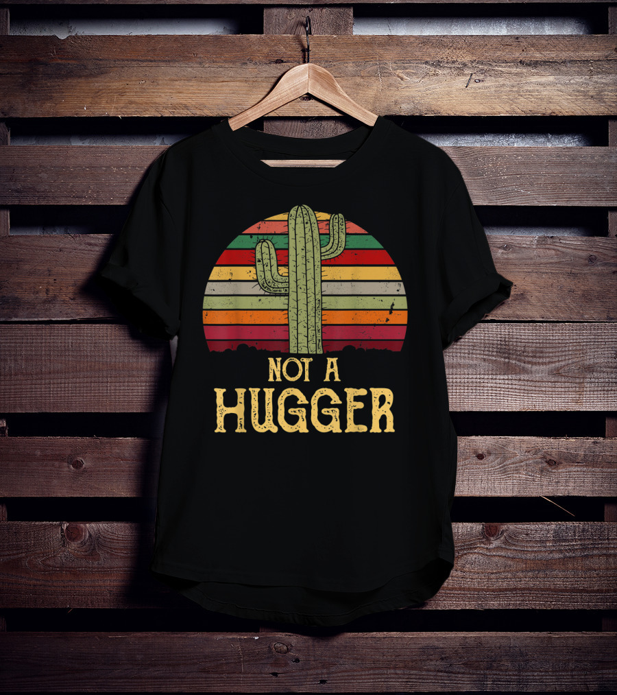 Retro Cactus Sarcastic Not A Hugger Succulent Stripes T-Shirt
