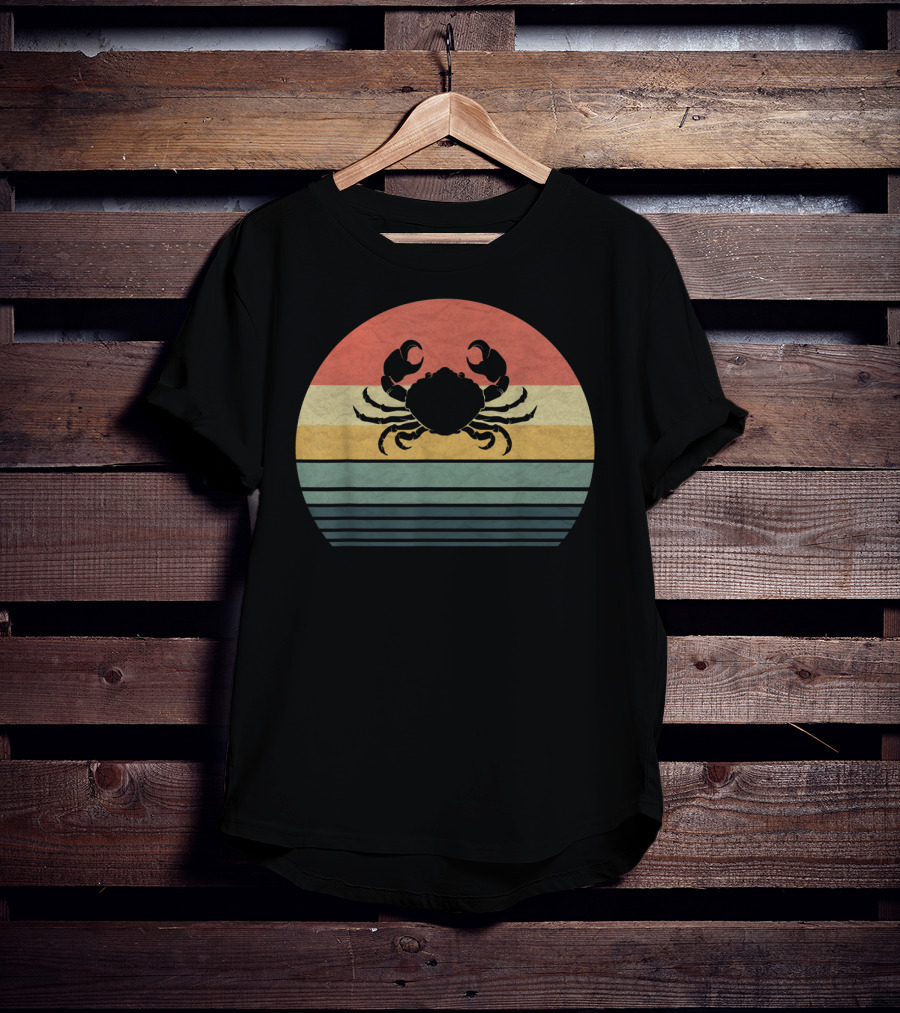 Retro Vintage Crab Family Love Sunset Stripes T-Shirt