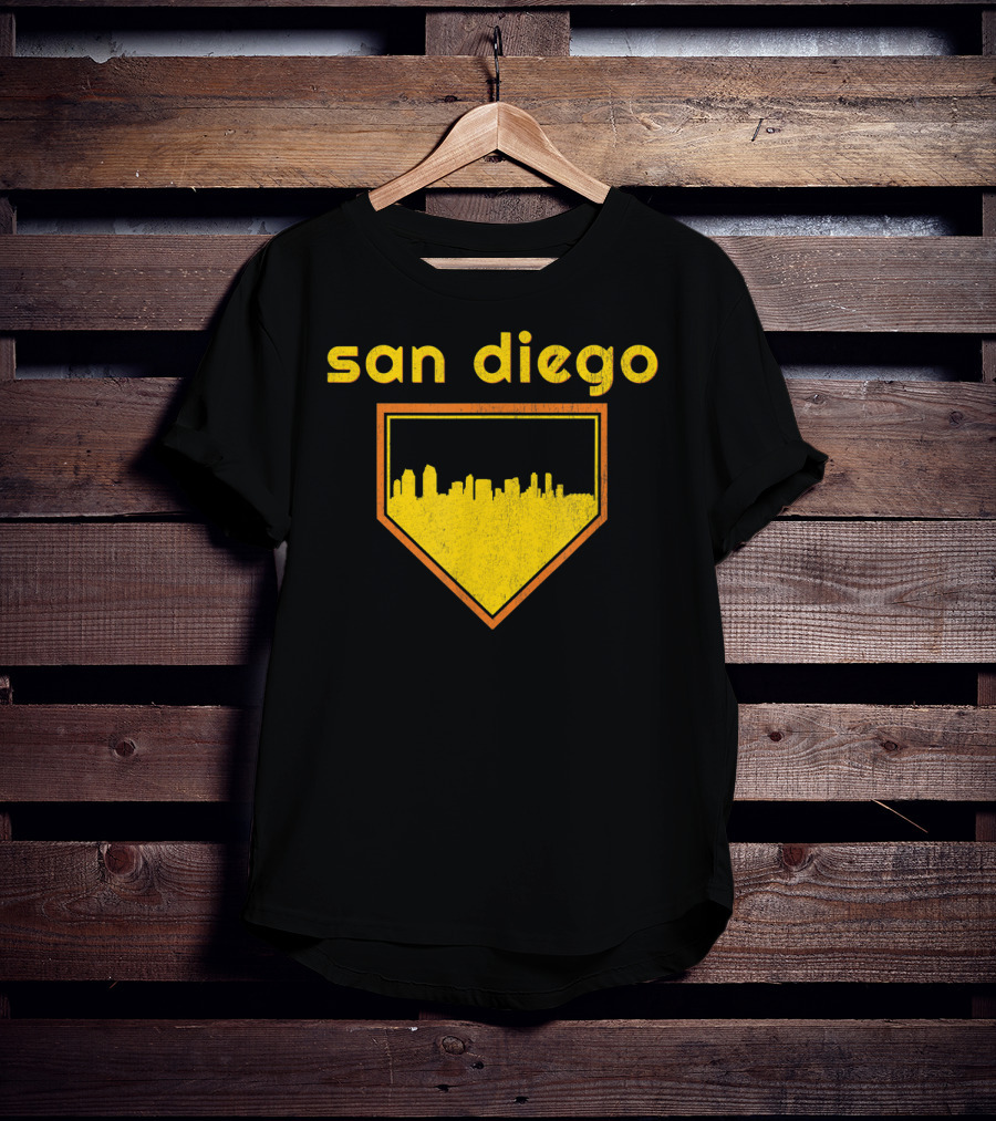 San Diego Skyline Home Plate Vintage Baseball T-Shirt