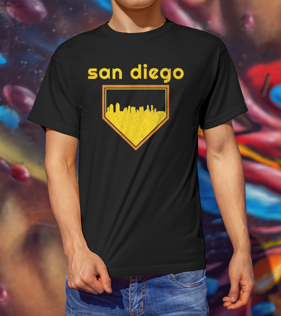San Diego Skyline Home Plate Vintage Baseball T-Shirt